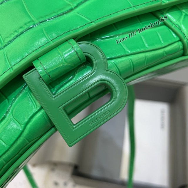 Balenciaga專櫃新款mini號手提肩背女包原單沙漏包 巴黎世家鱷魚綠色綠扣沙漏包 fyj1391